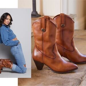 FRYE June Western Brown Leather Cowboy Boots Size 8.5